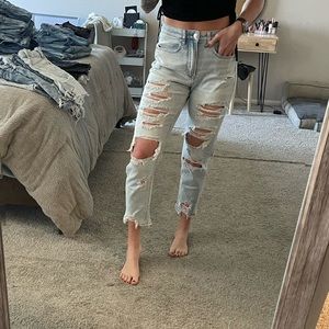 American eagle high rise distressed straight leg jean